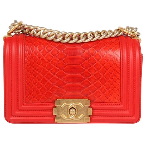 chanel python bag red|Chanel le boy python bag.